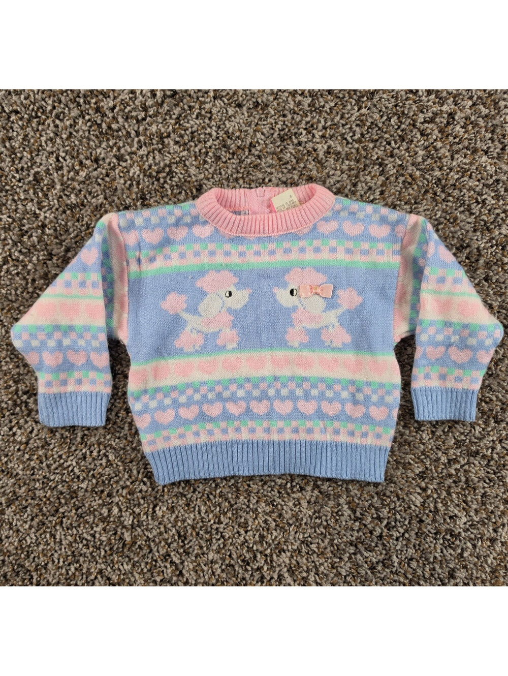 Vintage Baby Girls Sz 6-9M Knit Sweater Poodle Print Pastel Colors 1980s/1990s